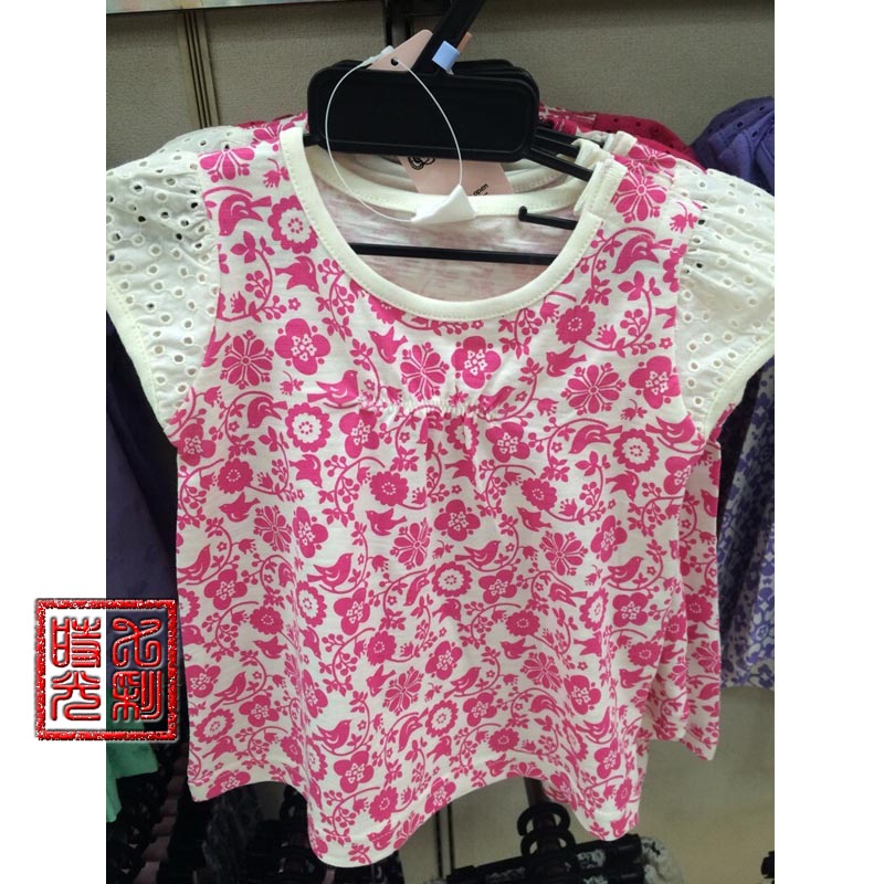 日本代购 SIMPLE FREE 女宝宝短袖T恤 儿童上衣 花花紫黄红三色选