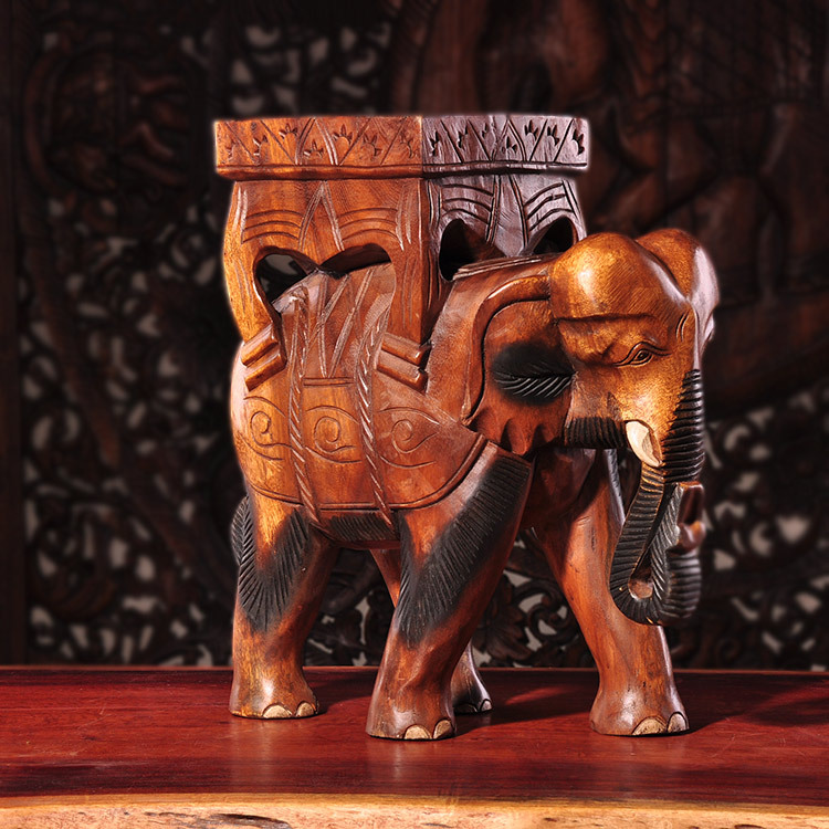 泰国工艺品家居实木招财吉祥小象凳 雕刻换鞋凳东南亚风格凳子