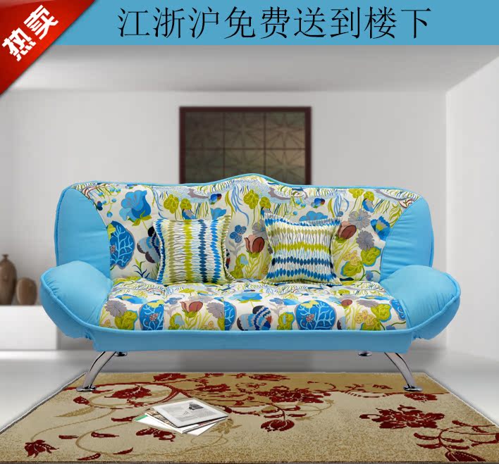 韩式田园实木沙发床双人布艺1.2米 小户型多功能折叠沙发床可拆洗