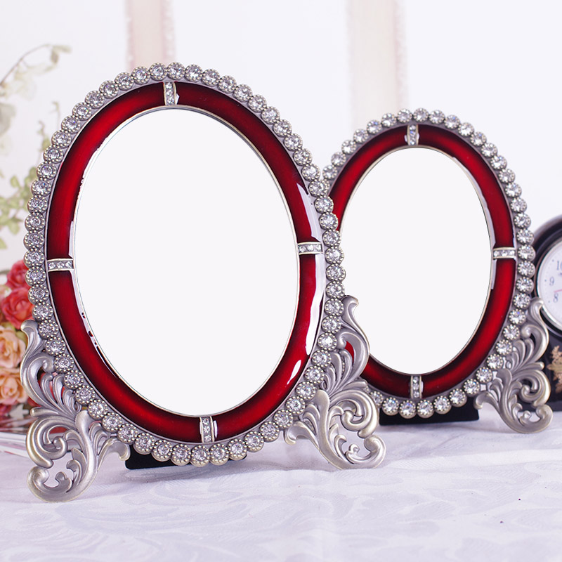 欧式结婚用镜子化妆镜红色新娘红台式梳妆镜台面镜 婚庆陪嫁用品