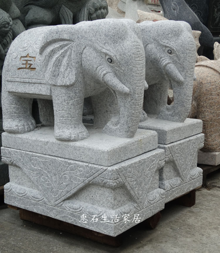 中国惠安雕景观招财象石雕大象看门石象一对风水象镇宅石大象雕