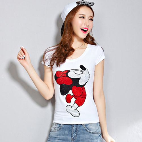 卡玛娅2015短袖米老鼠t恤女夏季 韩国米奇图案纯棉修身卡通印花潮