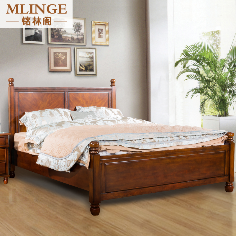 铭林阁中式床婚床美式乡村实木双人床1.5米1.8米橡木床卧室床家具