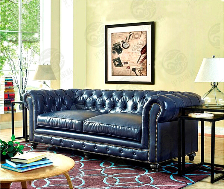 欧式地中海沙发美式皮沙发现代简约田园风格客厅家具真皮沙发定制