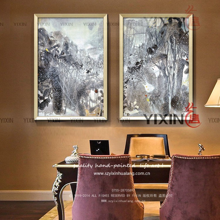 临摹大师 朱德群抽象油画现代欧式家装客厅抽象画沙发背景墙挂画