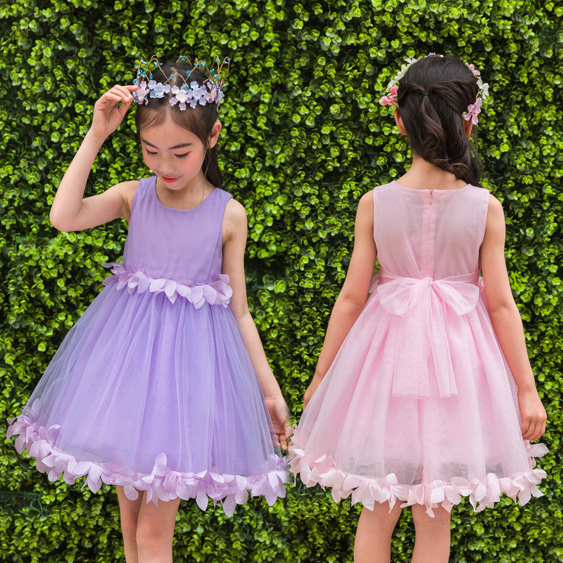 六一儿童节表演服装女粉红色跳舞裙白色公主纱裙夏季小学生蓬蓬裙