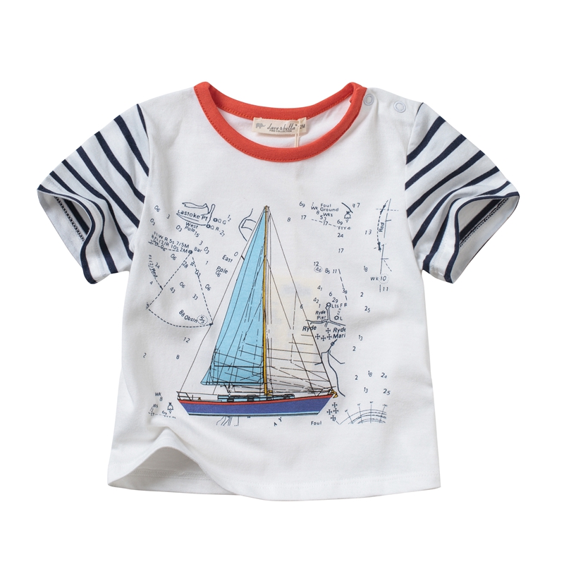 DAVEBELLA戴维贝拉夏款男童装宝宝纯棉帆船印花短袖T恤1-5岁
