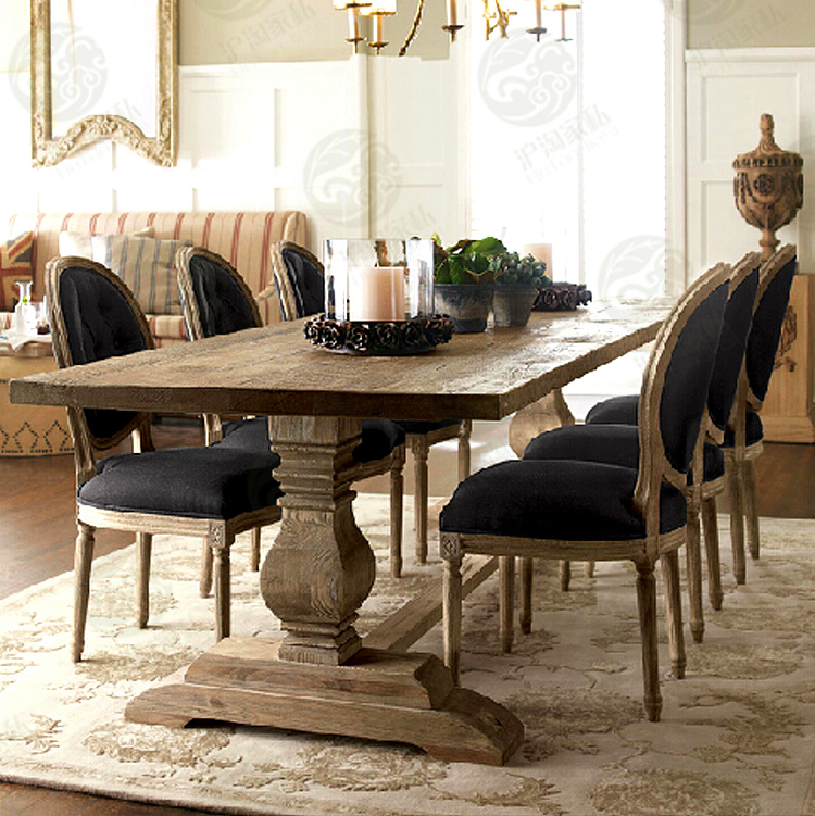 rh美式乡村餐桌仿古出口法式做旧实木环保家具别墅会所长形餐桌椅