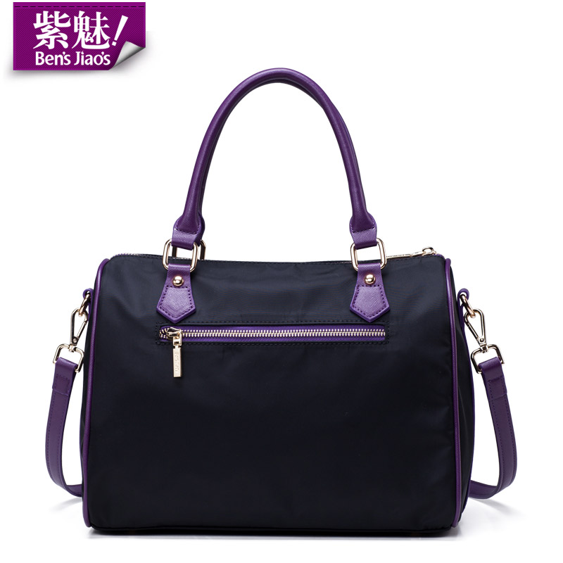 紫魅尼龙女包欧美复古手提包单肩斜挎包女士包包新款拎包布包品牌