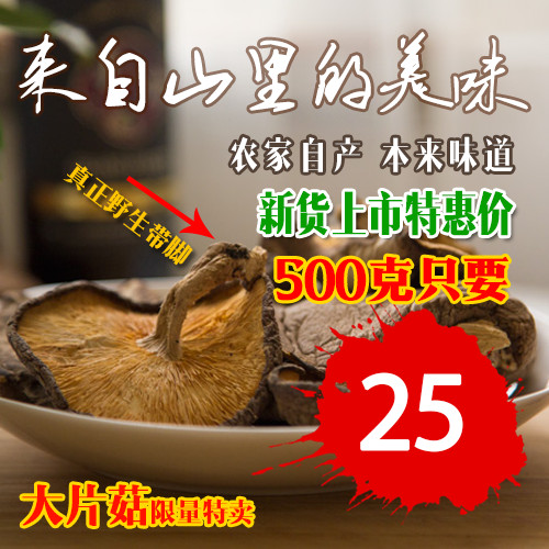 【顺丰包邮】农家野生原木香菇 散装天然椴木香菇500g 带根大片