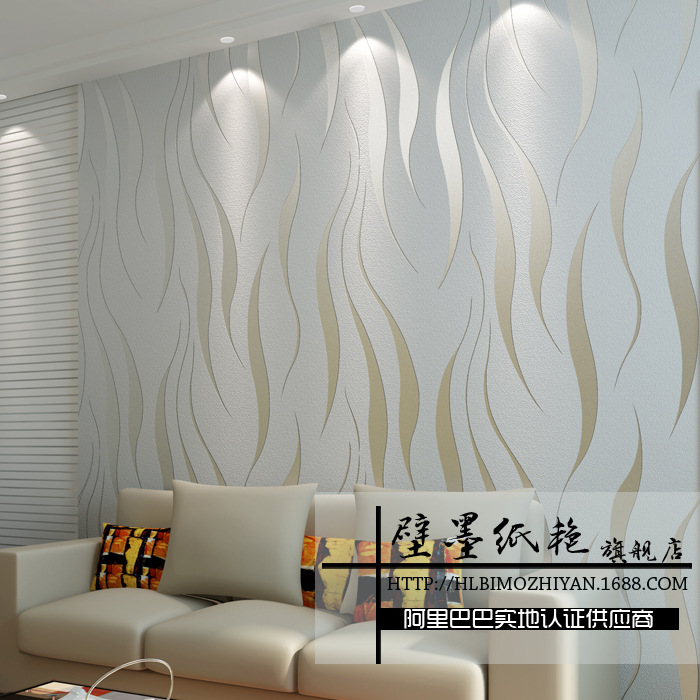 简约现代无纺布墙纸 3D植绒立体波浪壁纸 卧室满铺 客厅背景墙纸