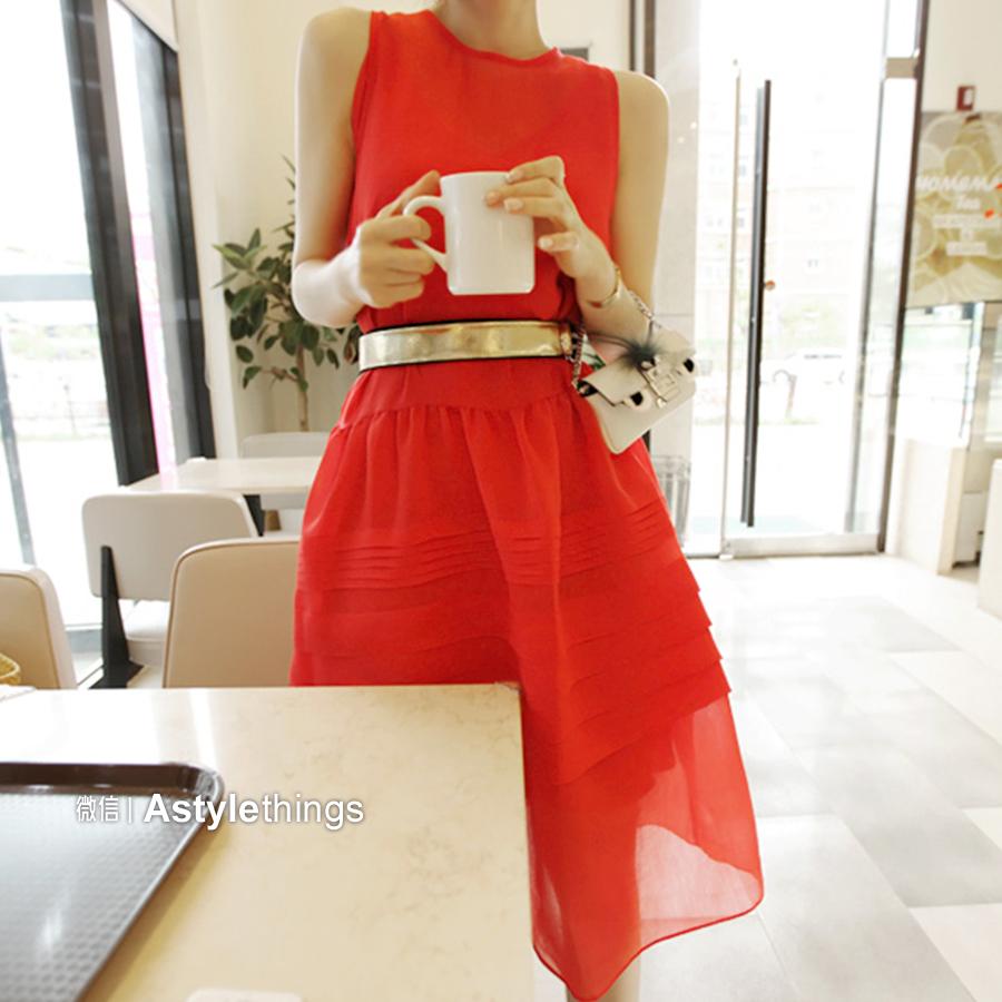 韩国东大门代购2015夏季新款女装 长款连衣裙子A字蓬蓬裙2件套