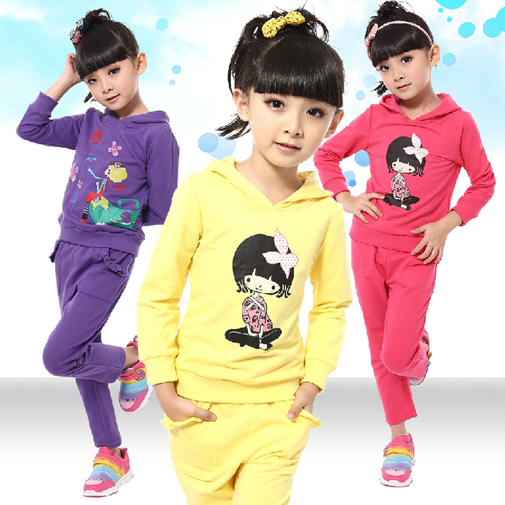 韩版儿童套装春秋2015新款女童卫衣秋季休闲套装连帽长袖女童卫衣