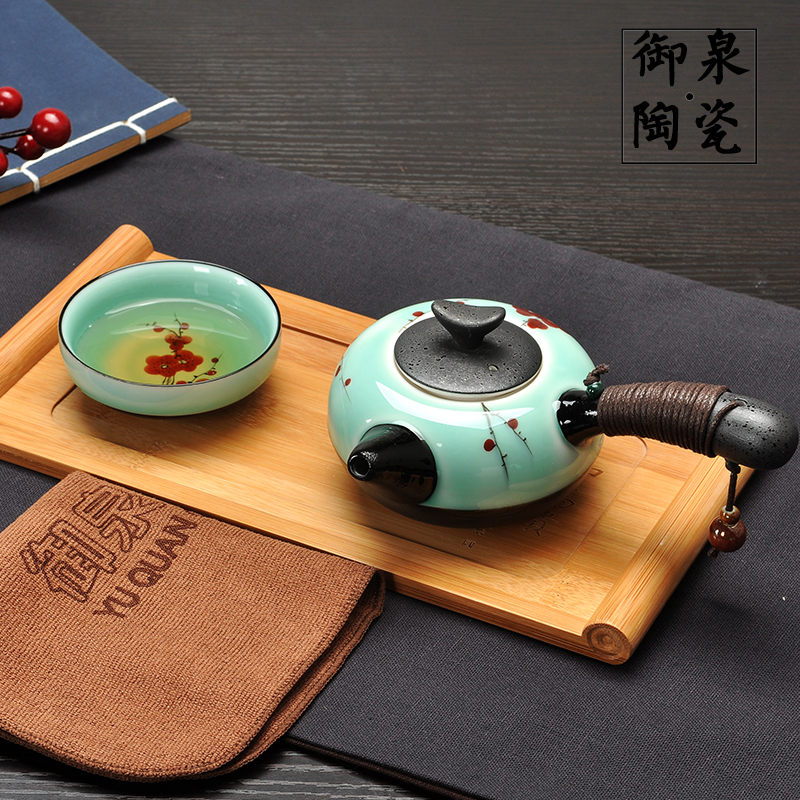 一壶一杯快客杯茶具套装青瓷茶壶手绘竹茶盘陶瓷功夫茶旅行茶具
