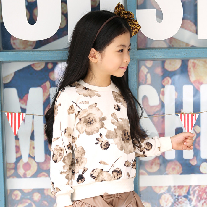 韩国正品代购童装2015秋款儿童女童中小童花朵休闲T恤卫衣打底衫