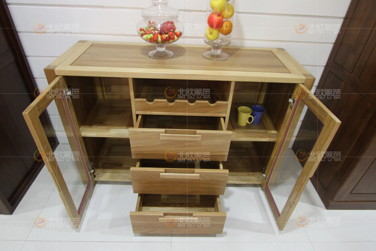 上海纯榆木餐边柜 现代简约酒柜厨房碗柜 实木家具 储物柜特价