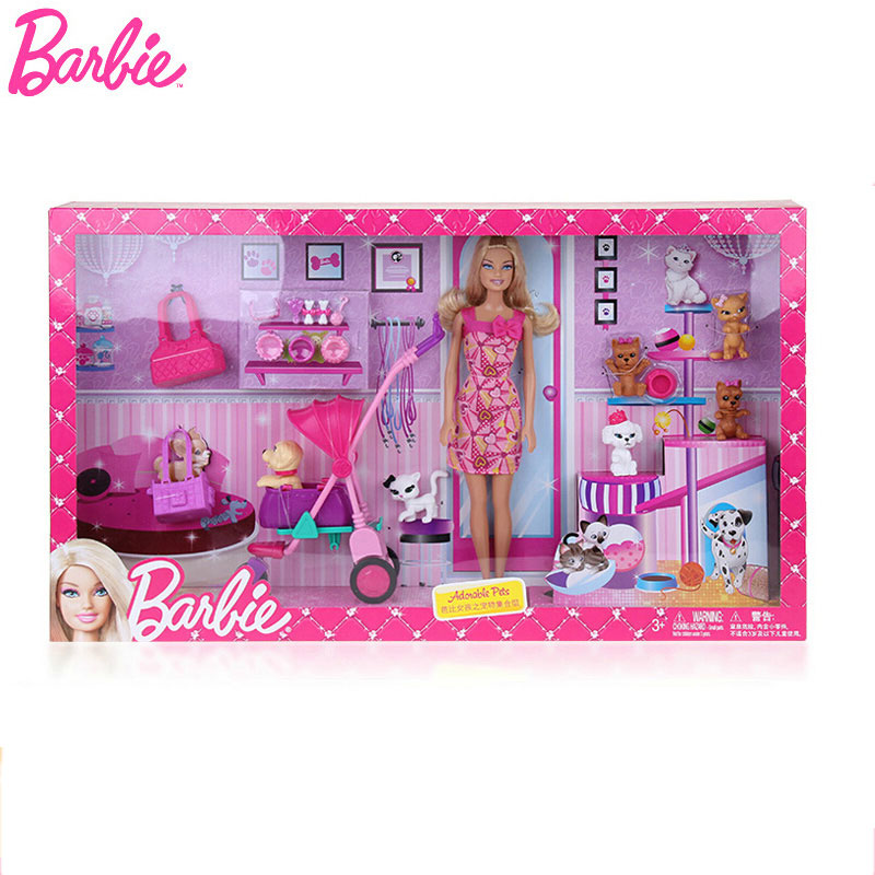 正品barbie芭比娃娃玩具套装公主礼盒女孩宠物集合BCF82包邮