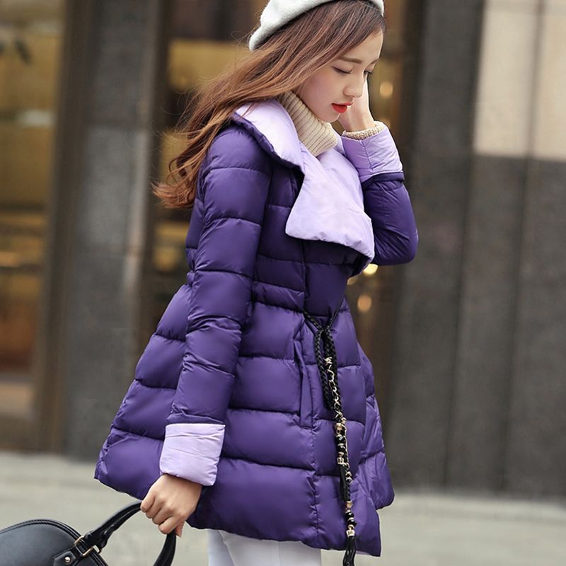 2015冬装新款羽绒服女中长款修身轻薄显瘦加厚撞色斗篷型学生外套