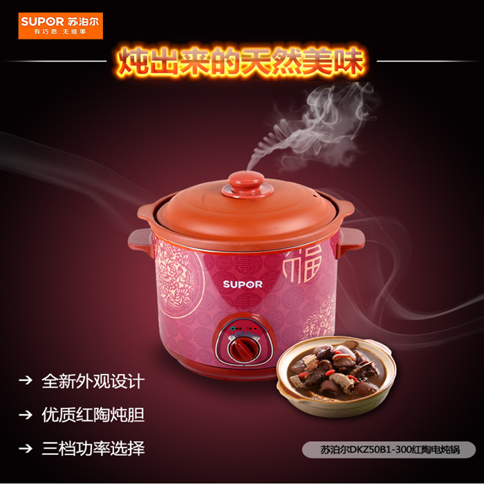Supor/苏泊尔 DKZ50B1-300电炖锅砂锅炖盅煮粥煲汤养生锅陶瓷紫砂