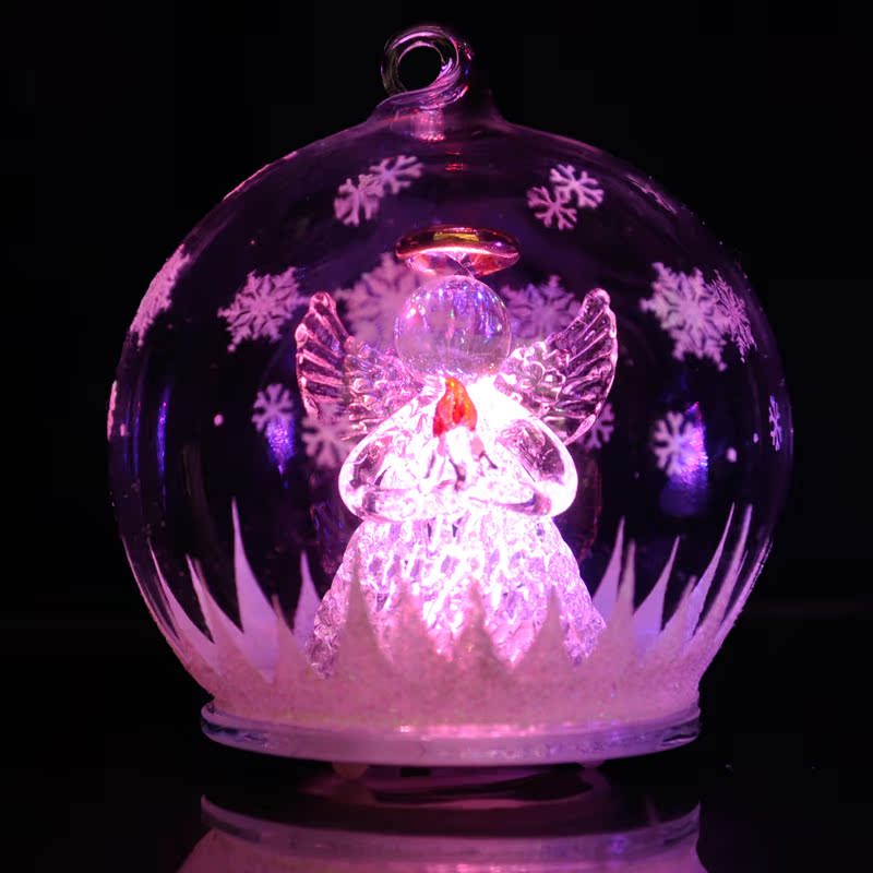 圣诞水晶透明火焰祈福天使 玻璃球罩多色渐变家居礼品玻璃工艺品