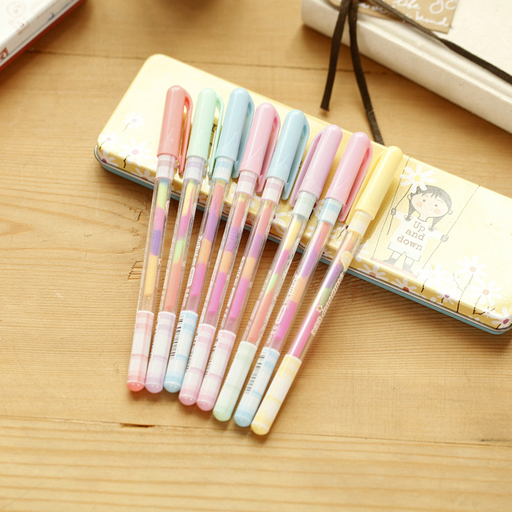 韩版糖果色文具 6色合一水粉中性笔 粉彩笔 学生礼品