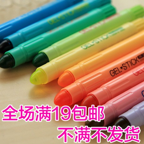 【满19包邮】韩酷 固体荧光笔 可爱果冻笔 10色 重点记号笔 彩绘