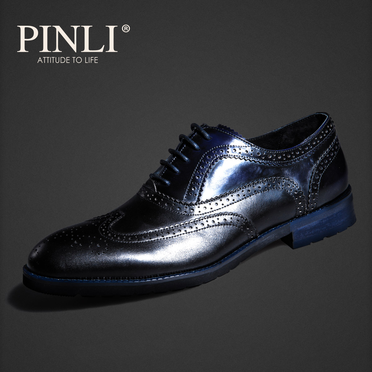 PINLI品立 2015新款时尚 男鞋 头层牛皮 真皮休闲皮鞋 潮 X0313