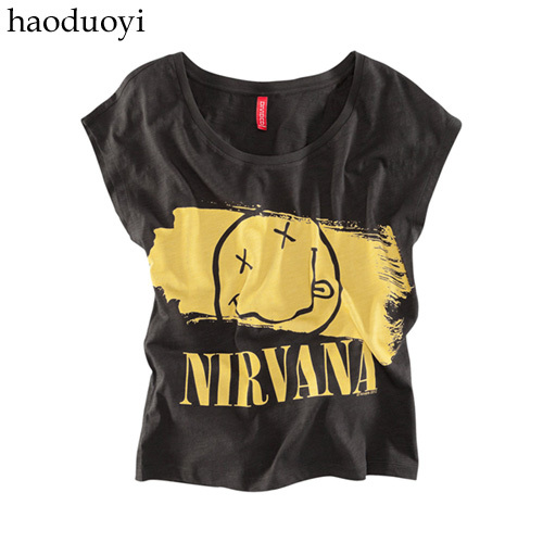 涅盘乐队Nirvana笑脸字母印花黑色T恤6码全haoduoyi包邮