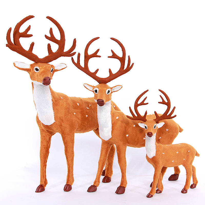 毛绒圣诞鹿公仔仿真圣诞麋鹿装饰品鹿摆件圣诞节日装饰礼物圆角