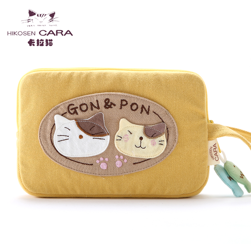 HIKOSEN CARA日本卡拉猫女大容量手拿包帆布双层手机包零钱钥匙包