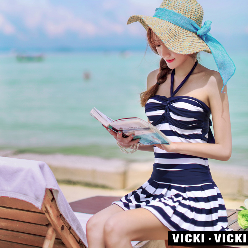 包邮VICKI VICKI  时尚性感钢托款连体裙式平角泳衣 51039