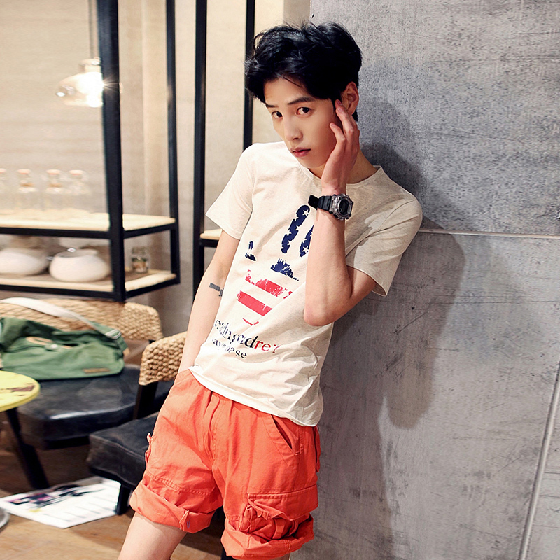 2015夏装新款 韩版男士短袖T恤 夏季青少年纯棉印花中袖打底汗衫