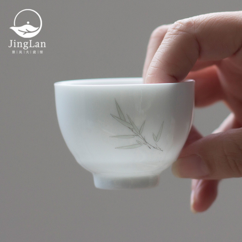 景岚 陶瓷茶杯个人杯 手工绘画竹叶单杯小茶杯 个人杯鸡心杯茶具