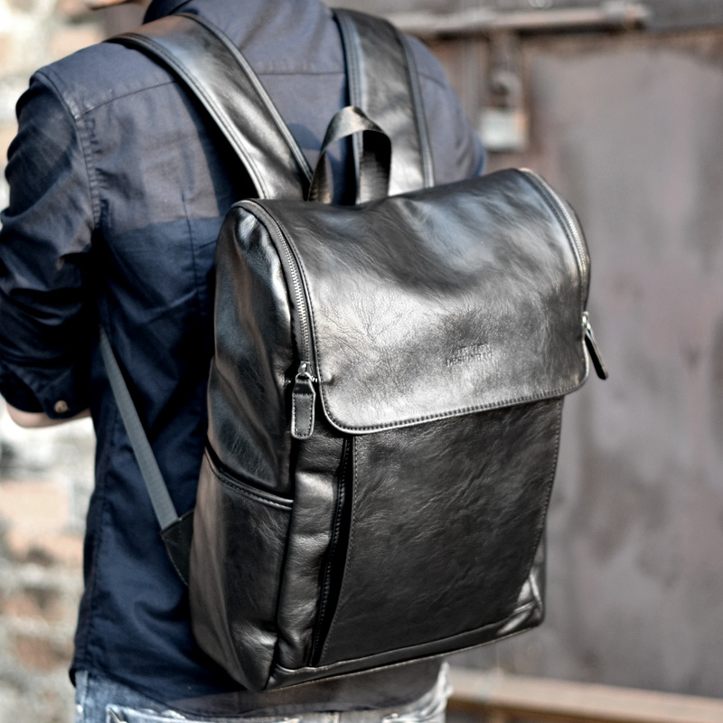 2015韩版男士蜡纹皮包 电脑包 大容量双肩包背包书包出差旅行包袋