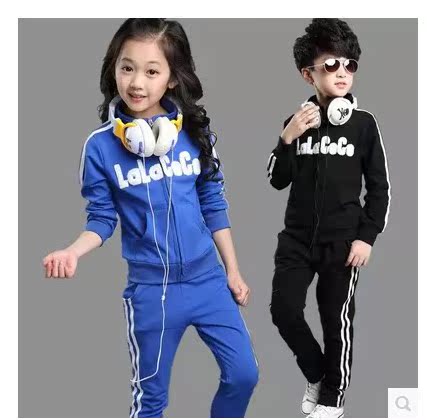 儿童加绒加厚秋款童装儿童运动两件套大长袖外套卫衣女童秋装套装