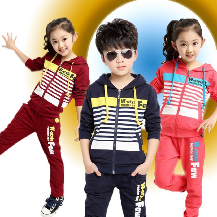 新款韩版儿童套装  男女童秋款中大童休闲条纹连帽 时尚 卫衣