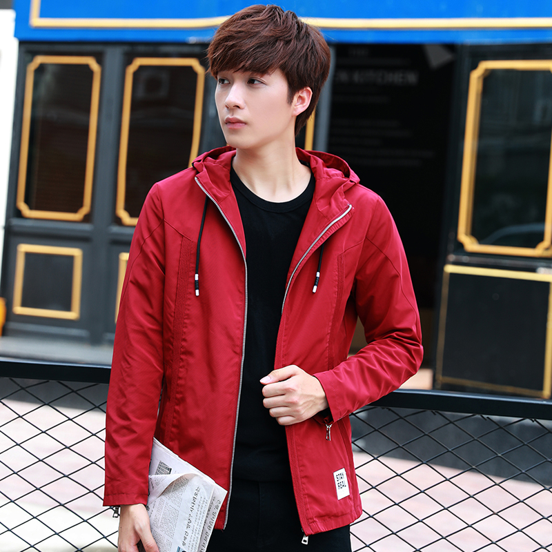 2016男装连帽外套男秋季韩版学生青少年薄款男士风衣中长款披风
