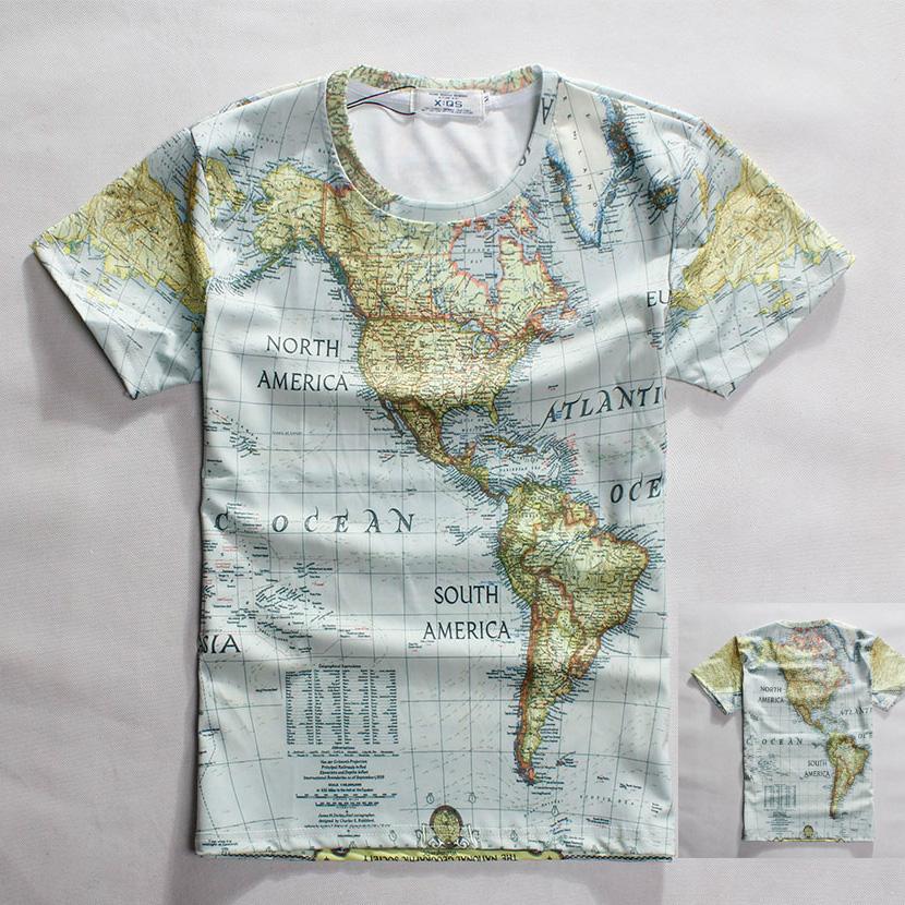 潮流欧美立体3D地图半袖衣服2016夏季潮牌男女情侣短袖T恤半截袖