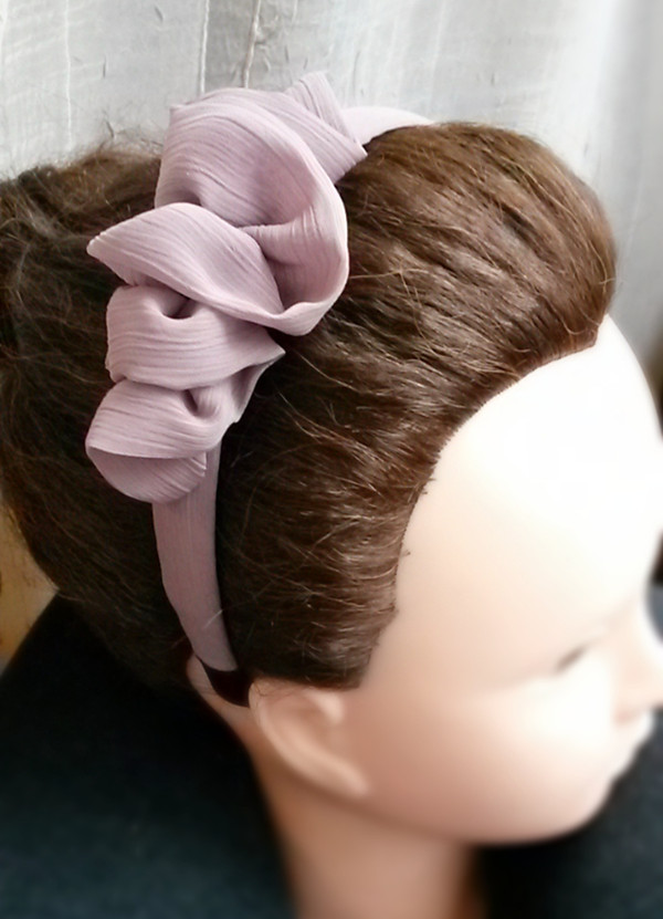 韩国风订制发饰 森女系 进口雪纺 窄版花型发箍 个性灰紫色
