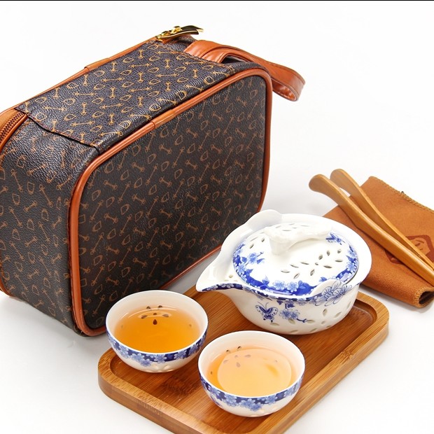 玲珑镂空茶具套装一壶二杯便捷旅行茶具青花瓷功夫茶具整套包邮