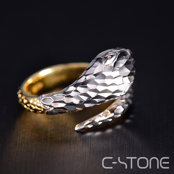 C-STONE 意彩石光 Destino蛇 意大利手工制作双色戒指 开口女戒