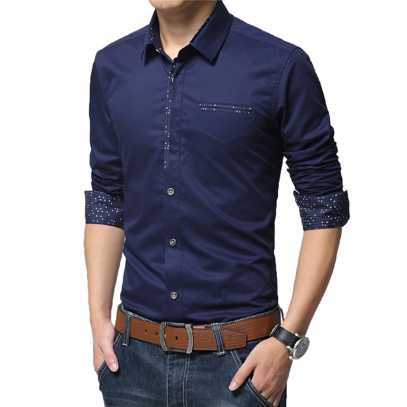 2015秋款新款修身男衬衫 韩版男式衬衫 纯棉印花时尚男士长袖衬衫