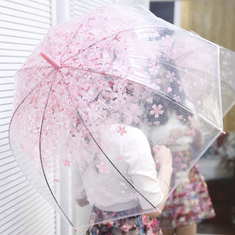 唯美樱花透明雨伞 长柄儿童萌动漫雨伞  可爱清新女神必备伞包邮