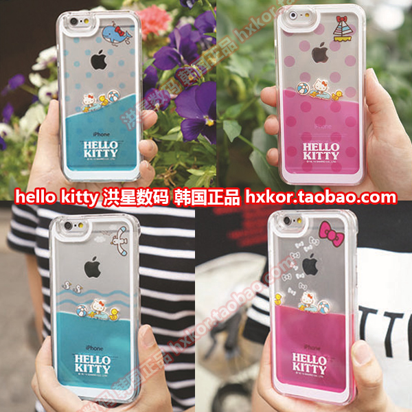 韩国代购hello kitty苹果6 plus液体手机壳iPhone6卡通游泳透明女