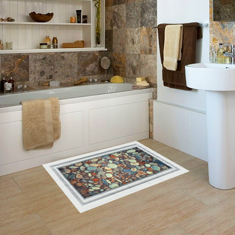 包邮促销鹅卵石池塘3D平面效果地面贴浴室客厅装饰墙贴纸画防水