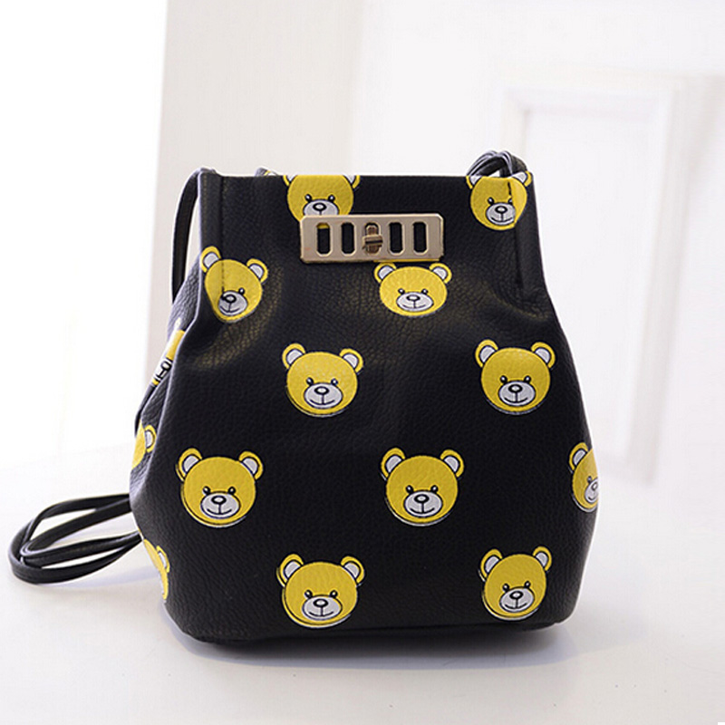 2015夏季新款小熊可爱女包韩版简约时尚水桶包转锁单肩包小包包潮