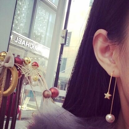2015新款耳环长款气质韩国 珍珠耳环前后扣 星星五角星饰品耳坠女