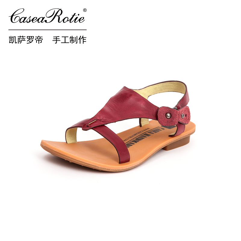 Casea Rotie凯萨罗帝手工真皮时尚休闲简约矮粗跟女凉鞋LY1523-8