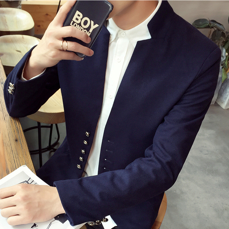 TX3T夹克新款男韩版立领短款男外套男咖啡厅合体单排扣纯色