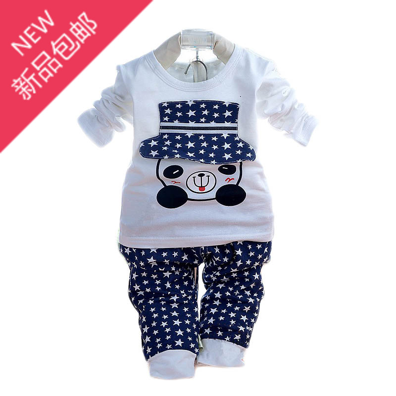 童雨2015年春款童装男宝宝长袖纯棉套头套装0-1-2-3岁婴儿外出服